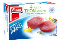 En face avant, les emballages Findus portent la mention « Findus s’engage : Respect des ressources marines »