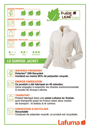 Exemple du barème Pure Leaf Grade appliqué à la veste polaire LD Sunrise