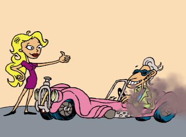 Sans la chimie, des voitures clinquantes et fortement émettrices de CO2, image extraite du dessin animé « Jumping the climate change hurdle »
