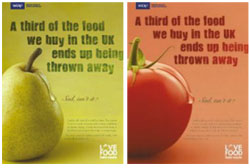 La campagne du WRAP (UK) « Un tiers de la nourriture que nous achetons au Royaume uni termine dans la poubelle. C’est triste non ? »
