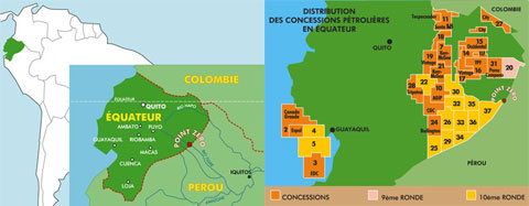 Localisation du point zéro, territoire des Indiens Shiwiar menacé par les exploitations pétrolières