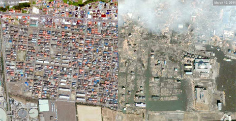 La ville de Ishinomaki avant et après le passage du séisme