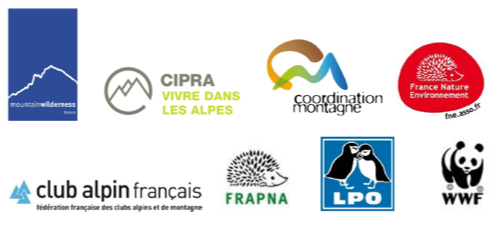 Collectif Mountain Wilderness, CIPRA France, la Coordination Montagne, la FFCAM, FNE, FRAPNA, LPO et WWF