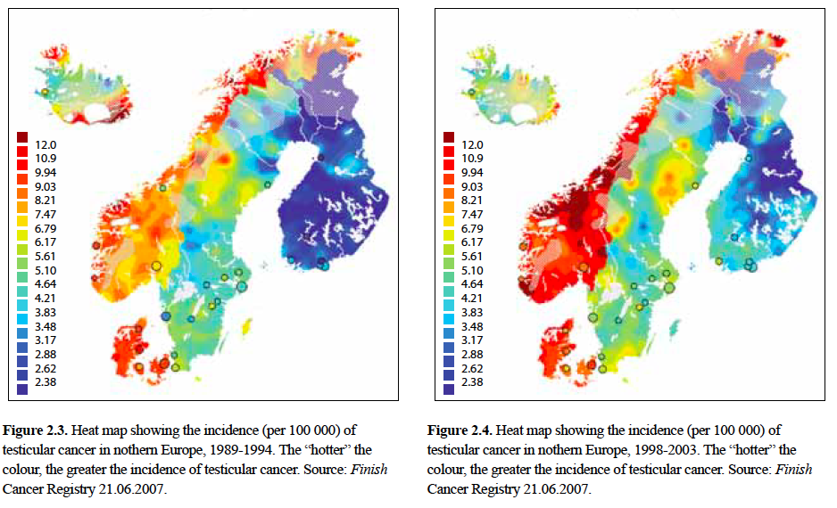 Evolution du nombre de cancer des testicules en Europe du Nord