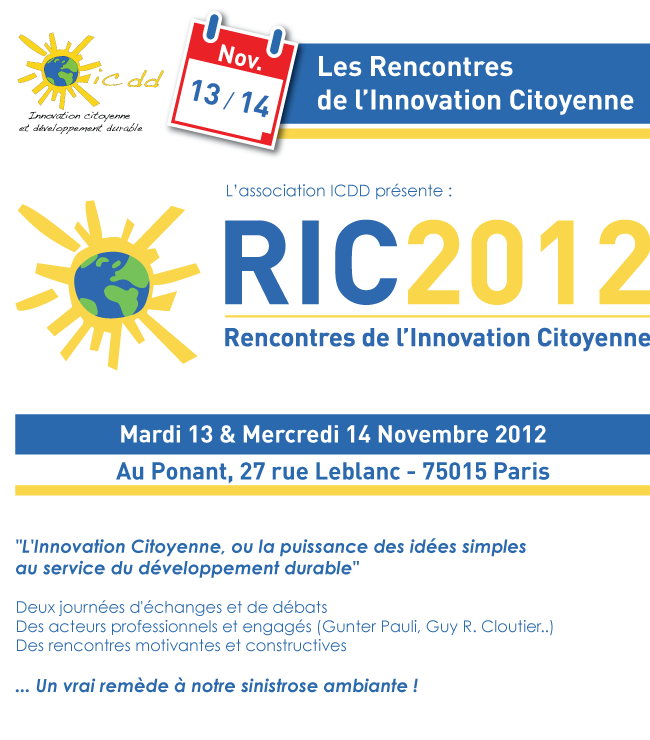 RIC 2012 : les rencontres de l'innovation citoyenne, les 13 et 14 novembre 2012 au Ponant Paris 15ème