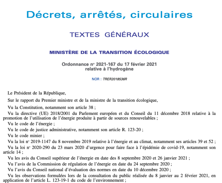 L’ordonnance hydrogène, le cadre législatif nécessaire pour sécuriser le déploiement d’une filière stratégique selon France Hydrogène