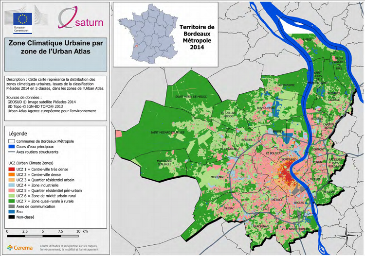 Carte des zones climatiques de Bordeaux métropole