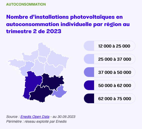 Nombre d'installations photovoltaïques en autoconsommation individuelle par région au 2eme trimestre 2023